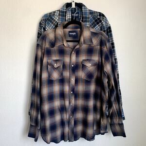 Wrangler Pearl Snap 100% Cotton Plaid Button Up Shirts